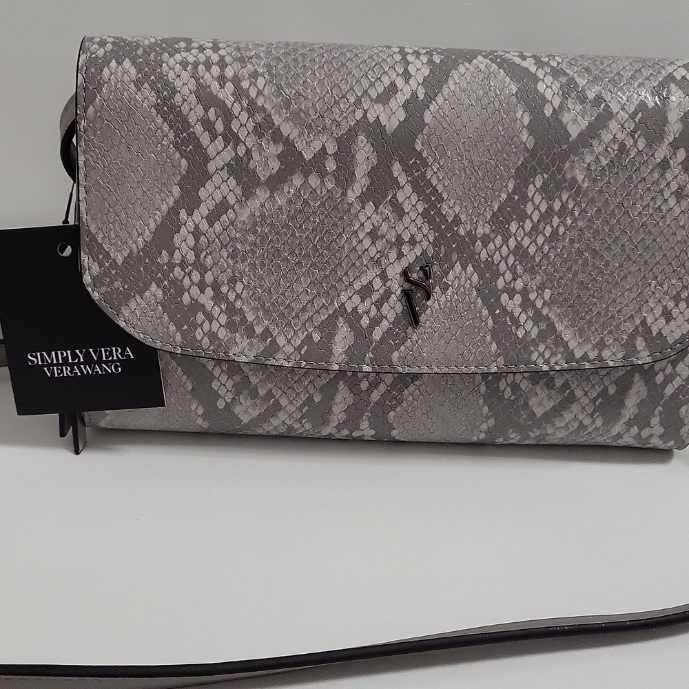 Vera Wang Gray Snakeskin Crossbody Bag - Picture 3 of 5